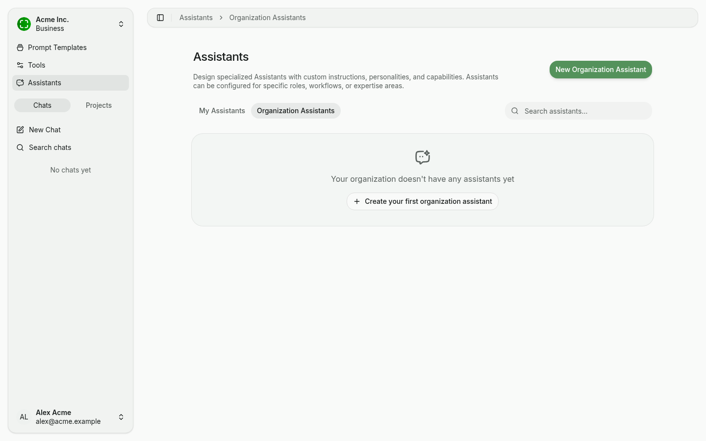 Organization assistants tab