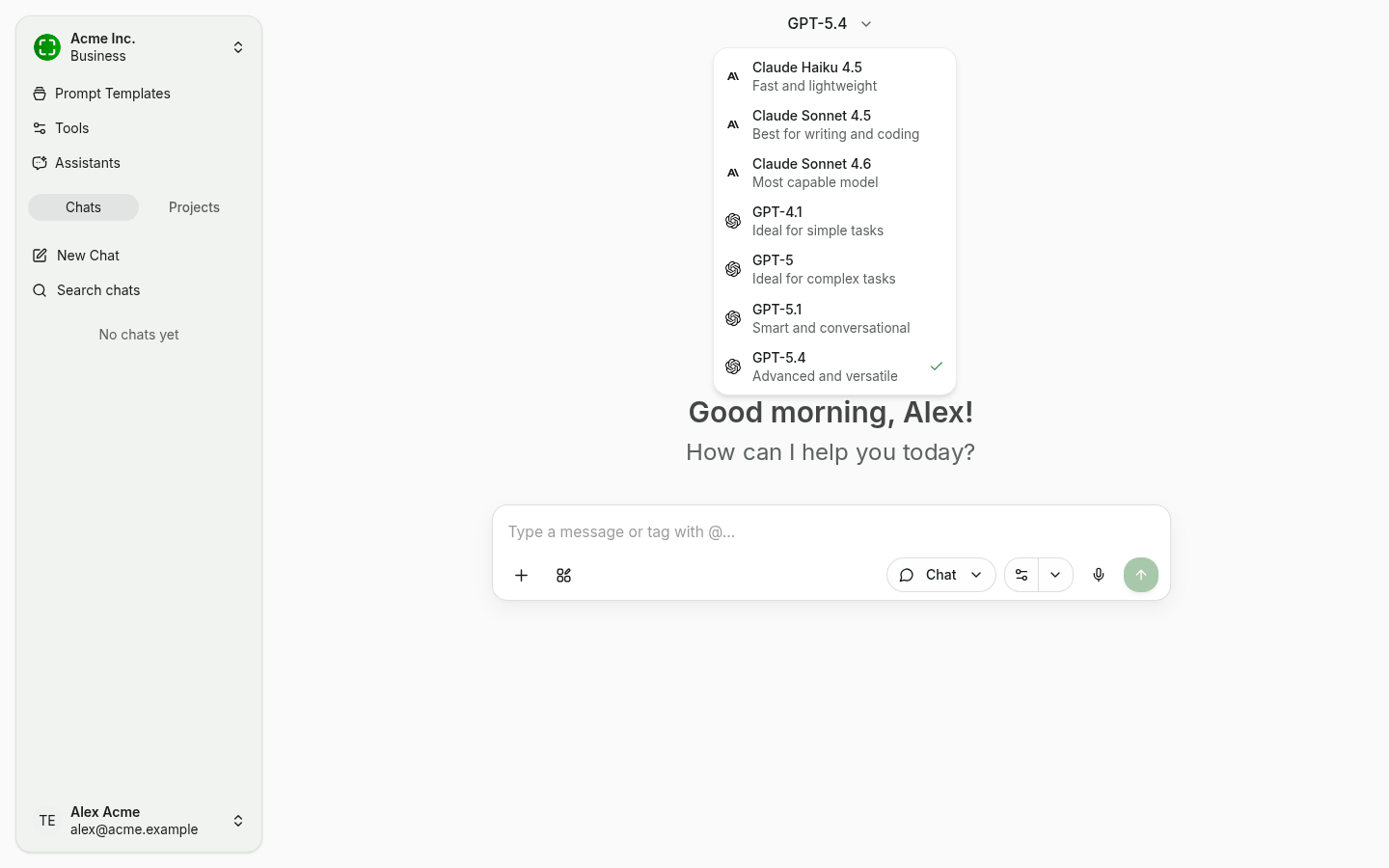 Model picker with available models