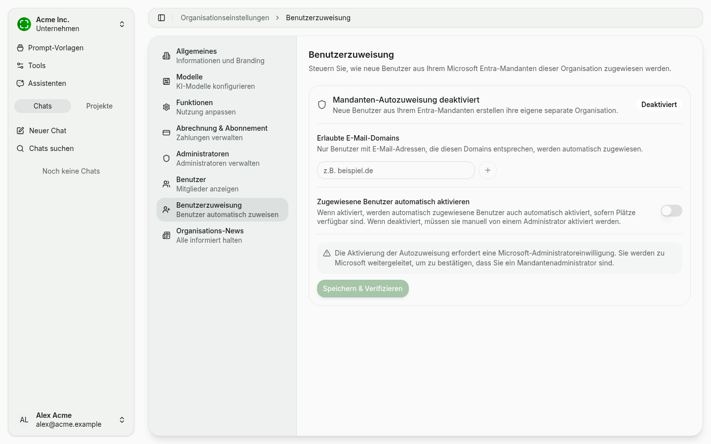 Benutzerzuweisung im deaktivierten Zustand