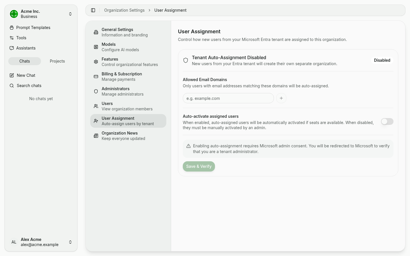 User Assignment in its disabled state