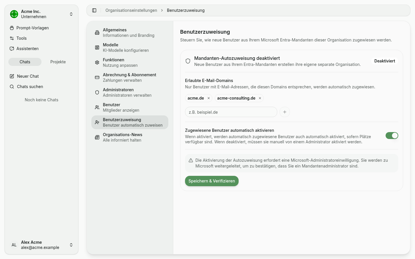 Benutzerzuweisung mit zwei Domains und aktivierter Auto-Aktivierung