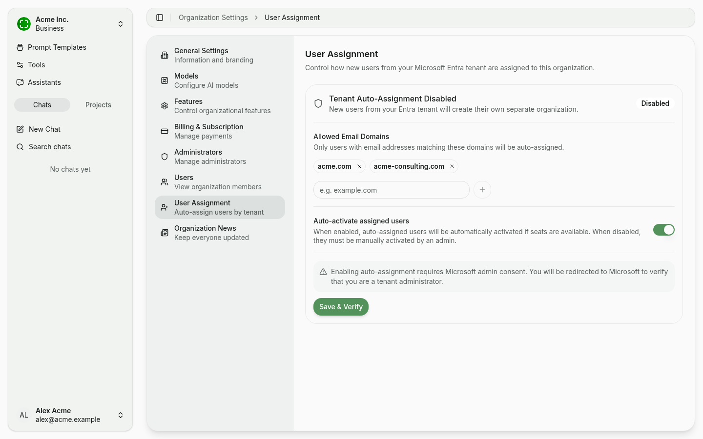 User Assignment with two domains and auto-activate enabled