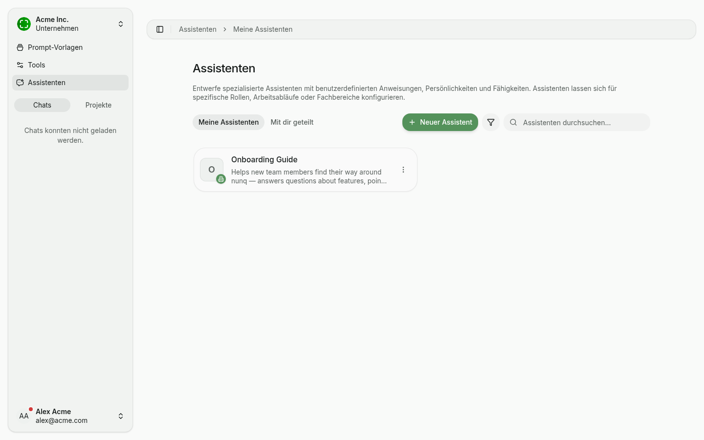 Assistenten-Karte mit organisationsweitem Freigabe-Symbol