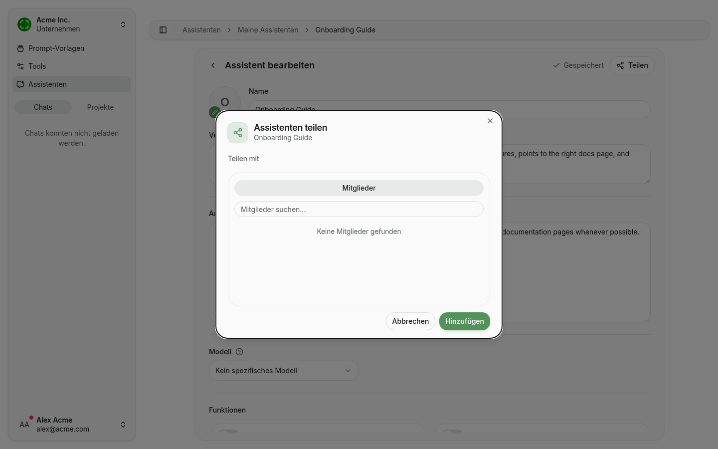 Auswahldialog mit Mitglieder- und Gruppensuche