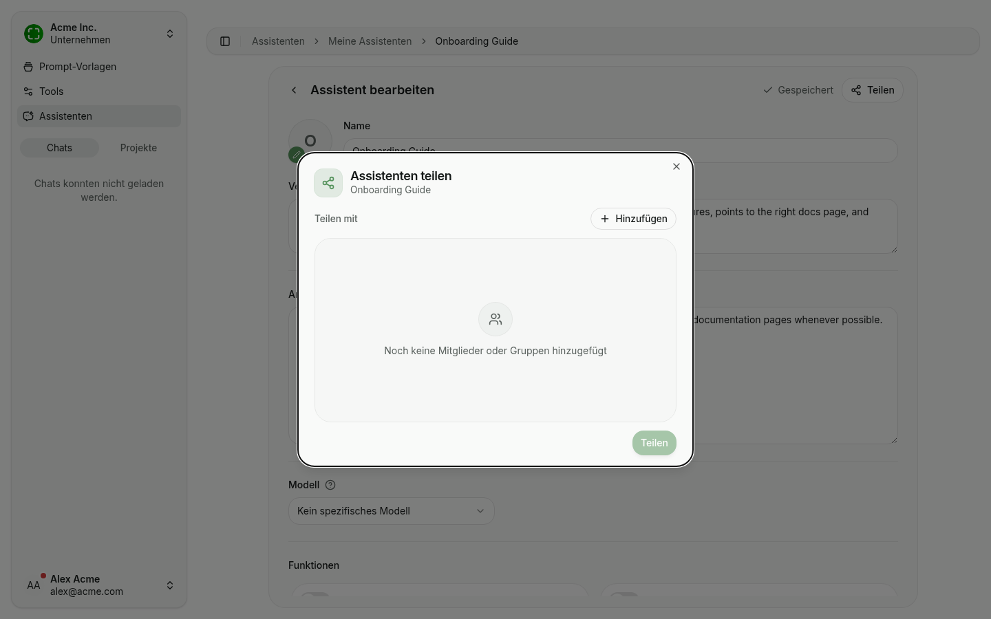 Schritt Einzelpersonen & Gruppen mit leerer Freigabeliste