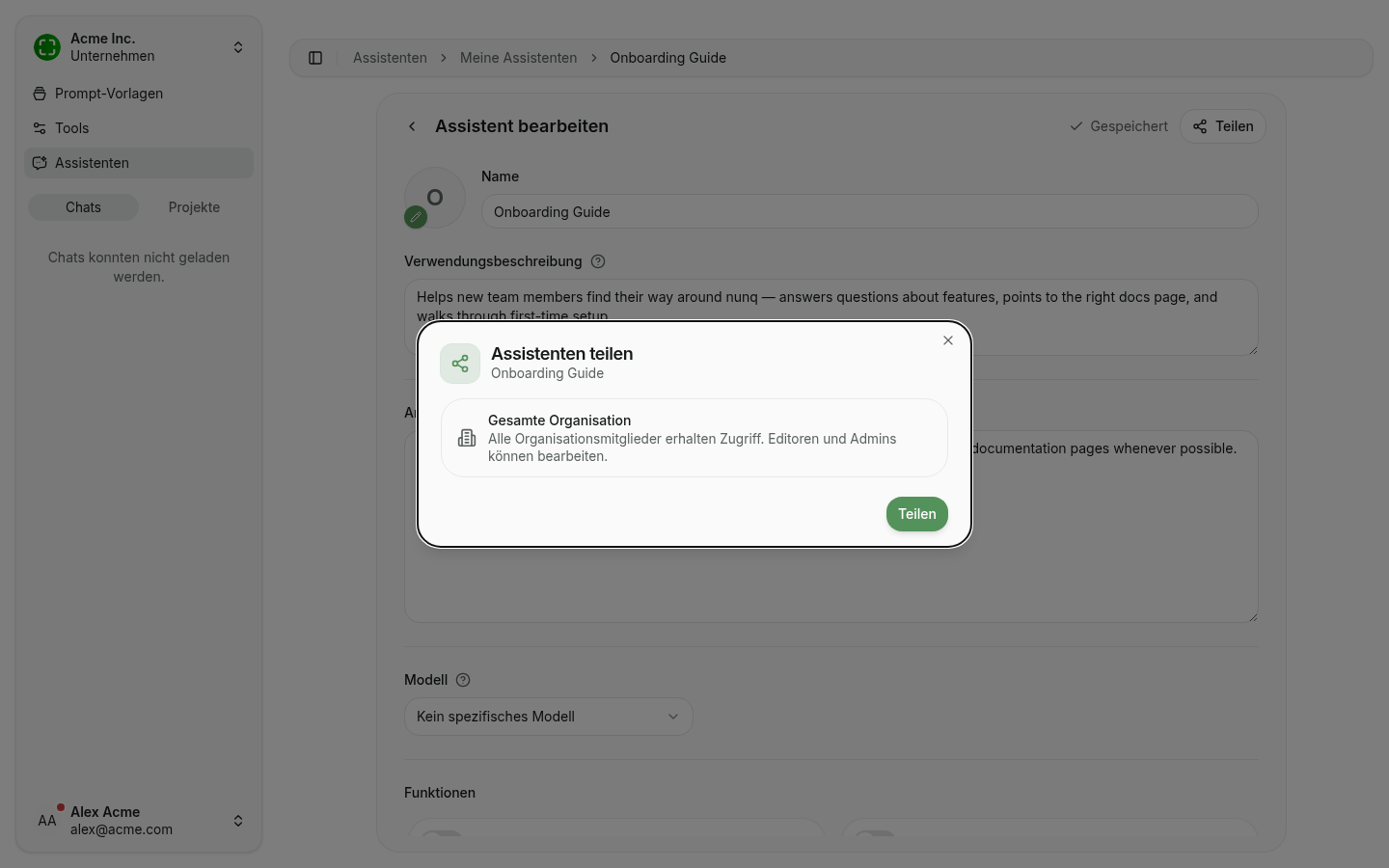 Schritt Mit Organisation teilen