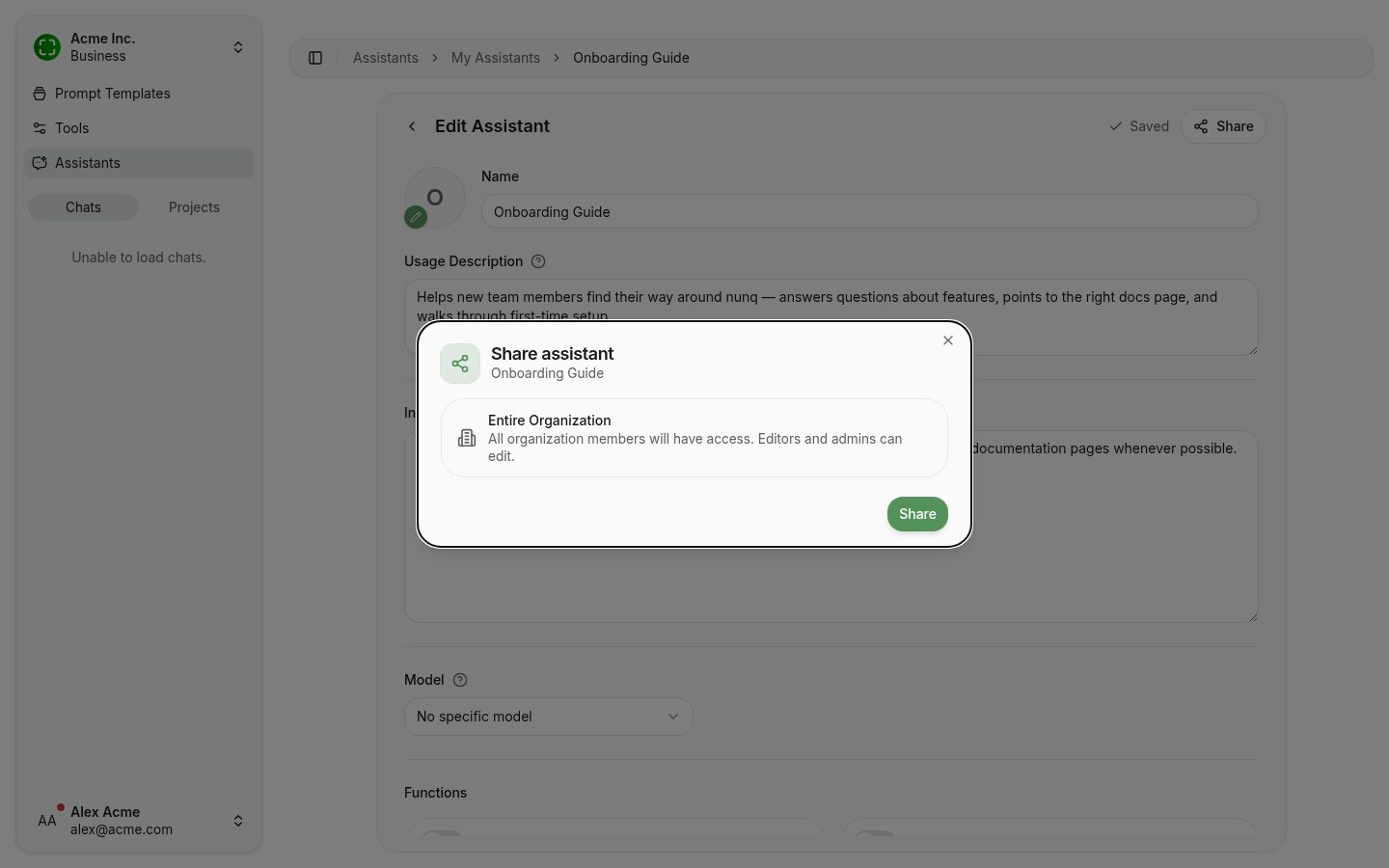 Share with organization step